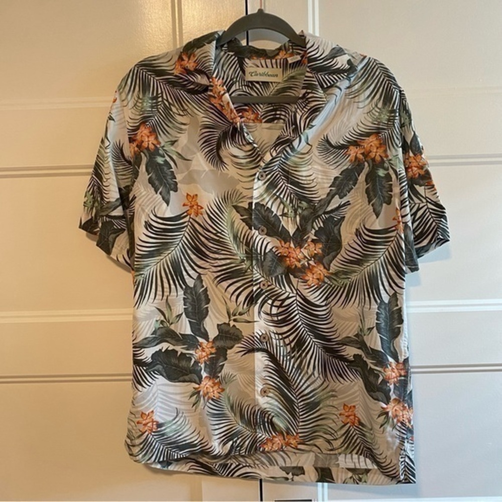 Caribbean Men’s Tropical Short Sleeve Button Down Casual Dress Shirt Small